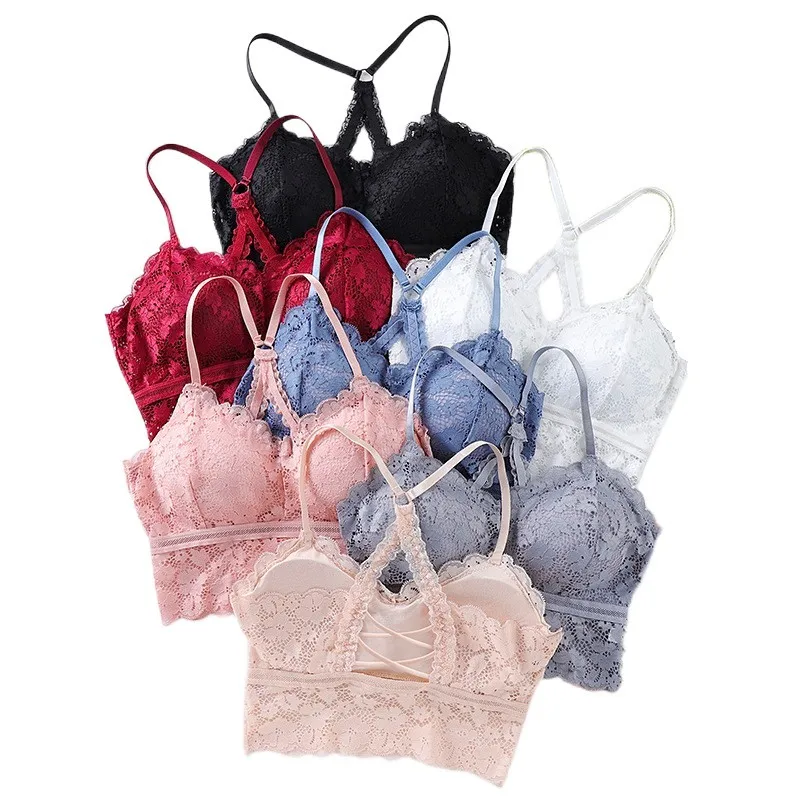 Lace Beauty Back Bra Top Women Crop Top Lingerie Sexy Bralette Wireless Underwear Fashion Women Tops Padded Camisole