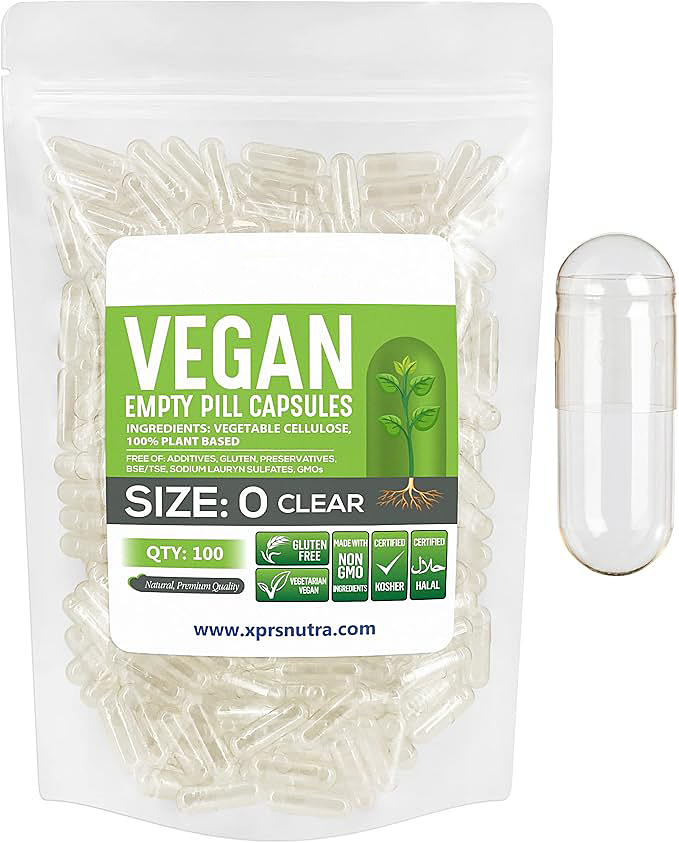 Size 0 Empty Capsules – 100 Empty Vegan Capsules – Vegan Pills – DIY Vegetable Capsule Filling – Vegan Pills for Homemade Supplements