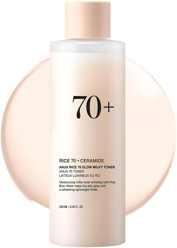 Rice 70 Glow Milky Toner, for Glass Skin, Rice Water, Niacinamide, Ceramides, Panthenol, Fragrance-Free, Non comedogenic, Fungal Acne Safe, Korean Skin Care, 250ml/8.45fl.oz.